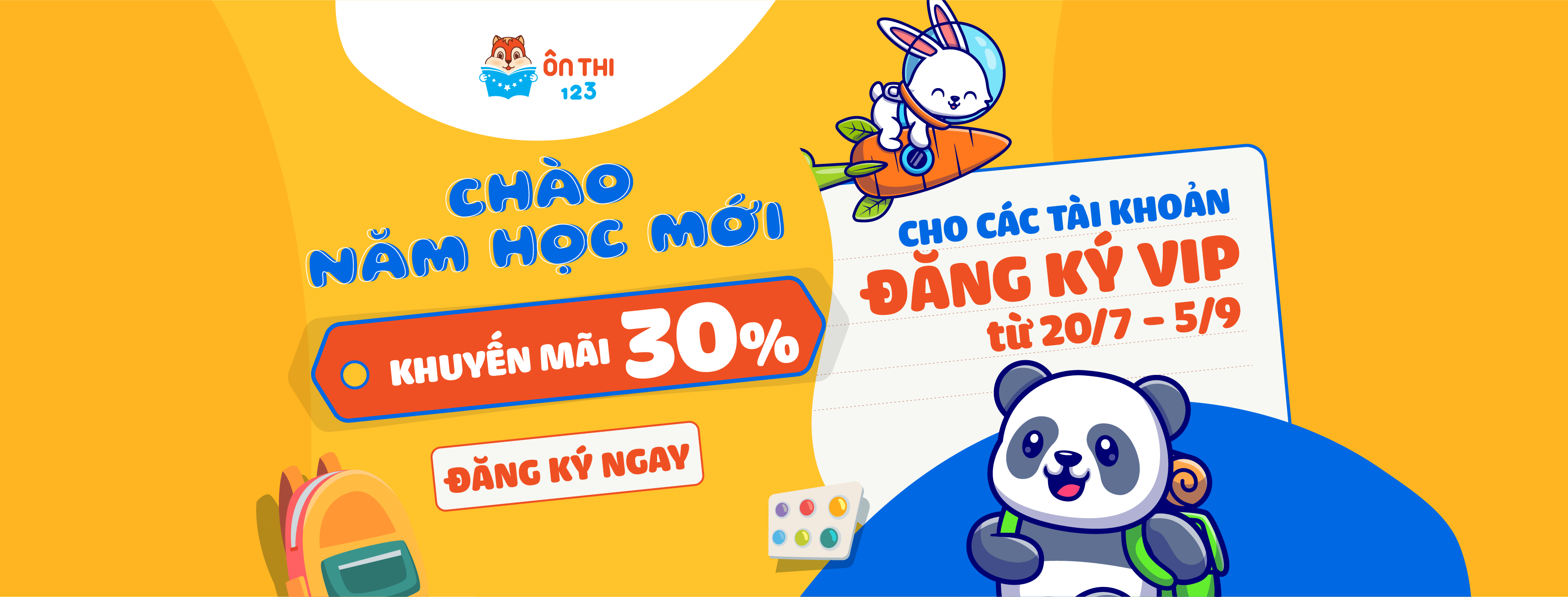 Giảm 30% khi đăng ký tài khoản VIP Onthi123: Chào mừng năm học mới